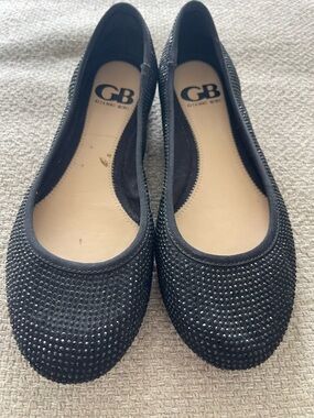 Gianni Bini Black Crystal-Embellished Ballet Flats